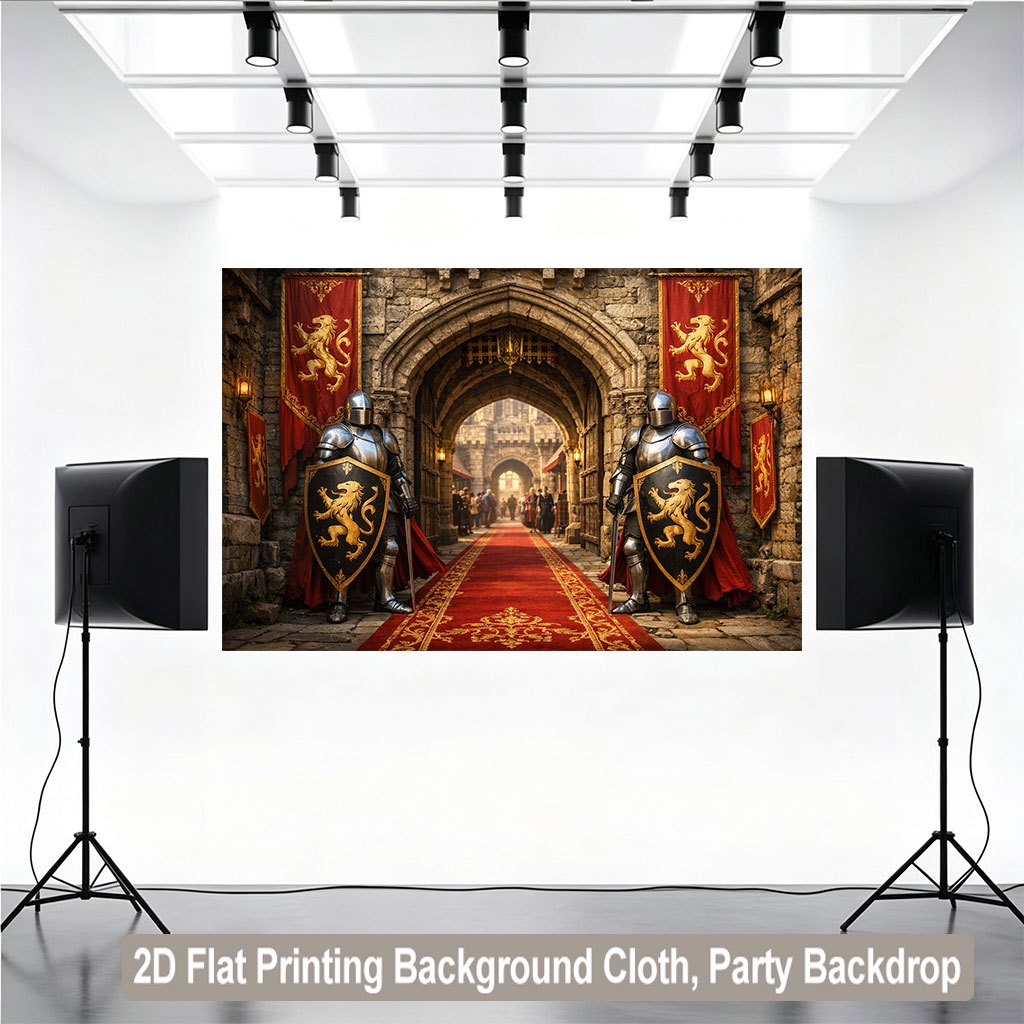 2D Flat Knights Guard Castle Entrance Background Cloth Banner